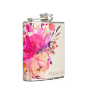 Elegante Roze Aquarel Bloem Custom Bruidsfeestje Heupfles (Rechts)