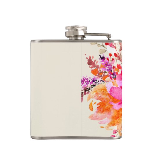 Elegante Roze Aquarel Bloem Custom Bruidsfeestje Heupfles (Achterkant)