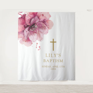 Elegante Roze Aquarel Bloem Doop Achtergrond Wandkleed