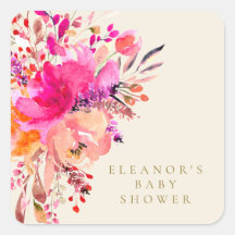 Elegante Roze Aquarel Bloemachtige Baby Shower Crè