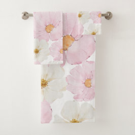 Elegante Roze Aquarel Bloemen Bloeiende Zomer Bad Handdoek