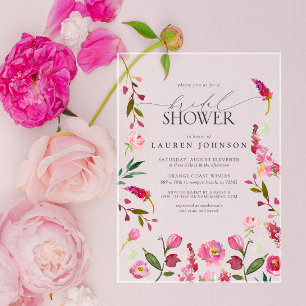 Elegante Roze Aquarel Bloemen Bruiloftsfeest Acryl Uitnodigingen