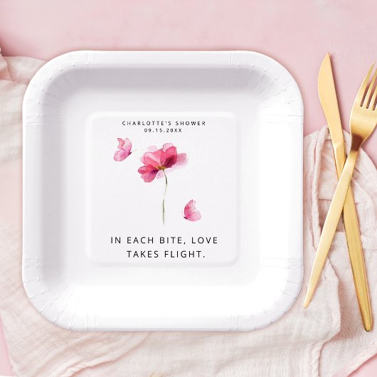 Elegante Roze Aquarel Bloemen Papieren Bordje