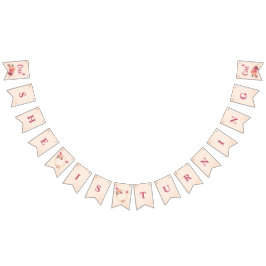 Elegante Roze Aquarel Bloemige Eerste Verjaardag  Vlaggetjes