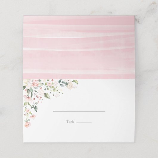 Elegante Roze Aquarel Bloemrijke Bruidsdouche Plaatskaartje (Buitenkant ongevouwen)