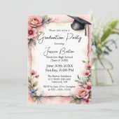 Elegante Roze Aquarel Bloemrozen Afstuderen Kaart (Staand voorkant)
