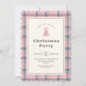 Elegante Roze Aquarel Boom Plaid Kerstfeest Party Kaart (Voorkant)