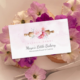 Elegante Roze Aquarel Deegroller Bakkerij Visitekaartje