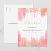 Elegante Roze Aquarel en Goud | Nieuw Adres Aankondigingskaart (Voorkant / Achterkant)