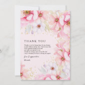 Elegante roze aquarel gouden bloem bruidsdouche bedankkaart (Voorkant)