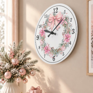Elegante Roze Aquarel Kerstkrans Grote Klok