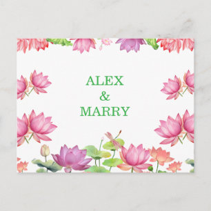 Elegante Roze Aquarel Lotus Bloemmotief Aankondigingskaart