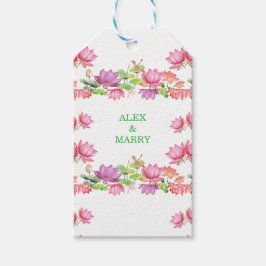 Elegante Roze Aquarel Lotus Bloemmotief Cadeaulabel