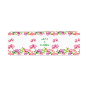 Elegante Roze Aquarel Lotus Bloemmotief Etiket