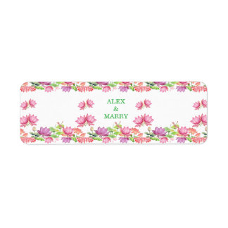 Elegante Roze Aquarel Lotus Bloemmotief Etiket