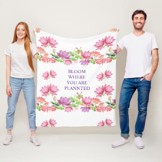 Elegante Roze Aquarel Lotus Bloemmotief Fleece Deken