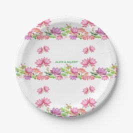 Elegante Roze Aquarel Lotus Bloemmotief Papieren Bordje