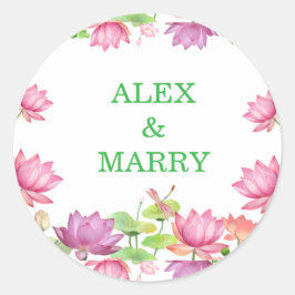 Elegante Roze Aquarel Lotus Bloemmotief Ronde Sticker