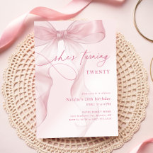 Elegante Roze Aquarel Meisjes 20e Verjaardagsfeest