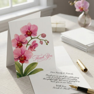Elegante Roze Aquarel Orchidee Gevouwen Dankjewel  Bedankkaart