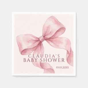 Elegante Roze Aquarel Strik Baby Shower Servet