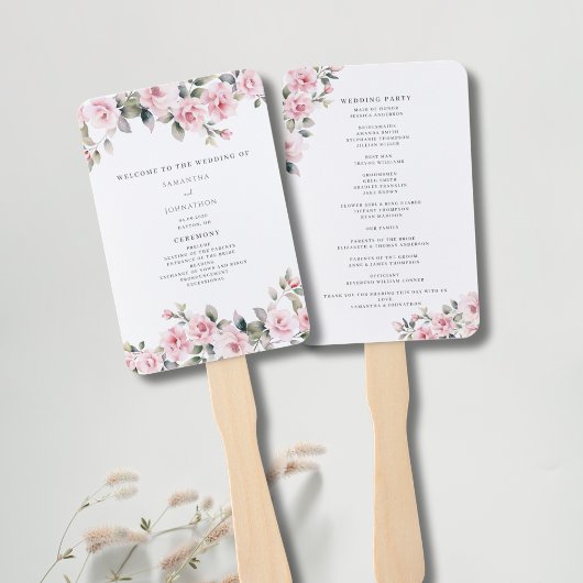 Elegante Roze Aquarel Trouwprogramma Handventilato Handwaaier