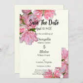 Elegante Roze Azalea & Ivoor Uitnodigingskaart voo Save The Date (Voorkant / Achterkant)