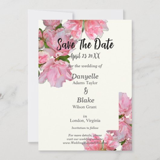 Elegante Roze Azalea & Ivoorkleurige Save the Date (Voorkant)