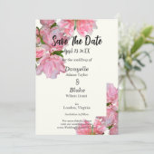 Elegante Roze Azalea & Ivoorkleurige Save the Date (Staand voorkant)