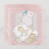 Elegante  Roze Baby Meisje Douche Kaart (Voorkant / Achterkant)
