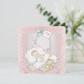Elegante  Roze Baby Meisje Douche Kaart (Staand voorkant)
