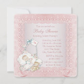 Elegante  Roze Baby Meisje Douche Kaart (Achterkant)