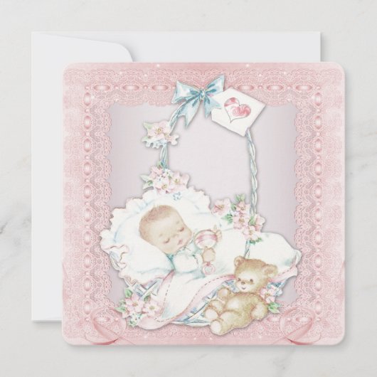 Elegante  Roze Baby Meisje Douche Kaart (Voorkant)