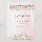 Elegante roze baby meisje douche uitnodiging bloem (Voorkant)