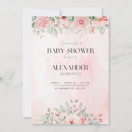 Elegante roze baby meisje douche uitnodiging bloem