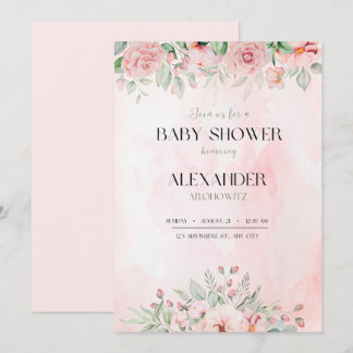 Elegante roze baby meisje douche uitnodiging bloem