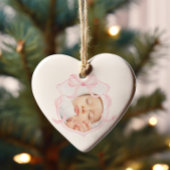 Elegante Roze Baby Meisje Foto Eerste Kerstmis Keramisch Ornament