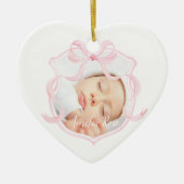 Elegante Roze Baby Meisje Foto Eerste Kerstmis Keramisch Ornament (Voorkant)