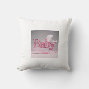 Elegante Roze Baby Meisje Typografie Bloem en Vl Kussen