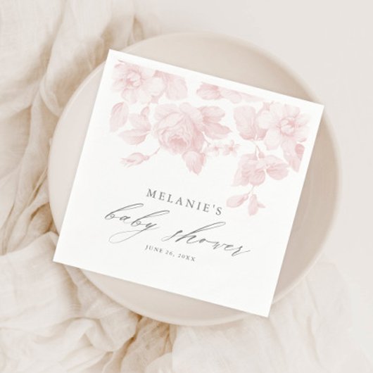 Elegante Roze Baby Shower met Bloemend Script Servet