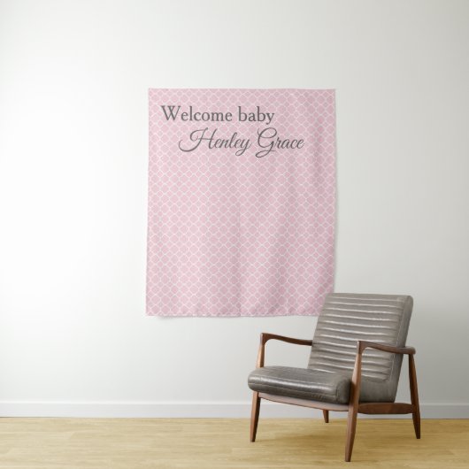 Elegante roze babyshower fotobackdrop wandkleed (In situ)