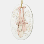 Elegante Roze Ballerina Dansschoenen Gouden Glitte Keramisch Ornament (Links)