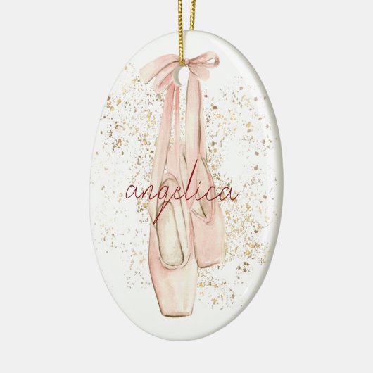 Elegante Roze Ballerina Dansschoenen Gouden Glitte Keramisch Ornament (Links)
