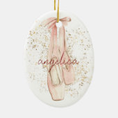 Elegante Roze Ballerina Dansschoenen Gouden Glitte Keramisch Ornament (Achterkant)