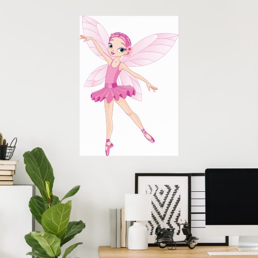 Elegante roze ballerina fee voor dansliefhebbers poster (Thuiskantoor)
