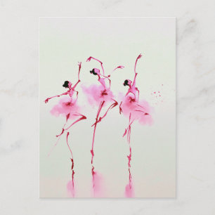 Elegante Roze Ballerina Watercolor Kunst Briefkaart