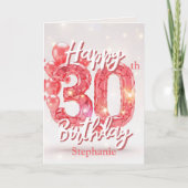Elegante Roze Ballon & Sparkling Gem 30e verjaarda Kaart (Voorkant)