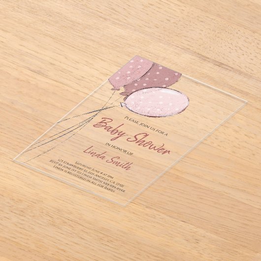 Elegante roze ballonnen meisje Baby shower Acryl Uitnodigingen (Laagn)