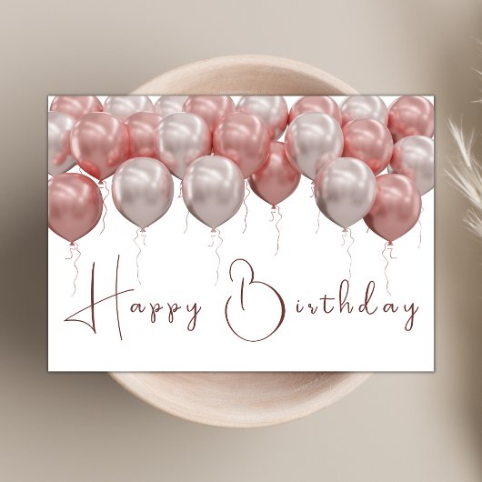 Elegante roze ballonnen Modern Script Happy Birthd Kaart