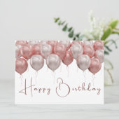 Elegante roze ballonnen Modern Script Happy Birthd Kaart (Staand voorkant)